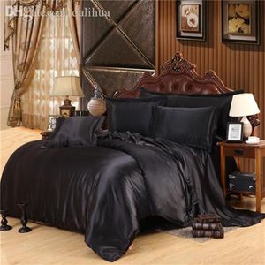 Whole-Home Textile Solid Silk Satin Queen King Size Bedding Sets Bedclothes Bed Linen Duvet Cover Set Bed Sheet340z