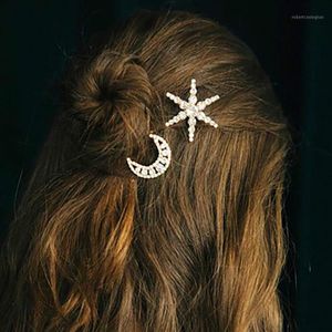 Klipy do włosów Barrettes 2021 Luksusowa pełna kryształa gwiazda Księżyca Kształt ślubny akcesoria dla kobiet fantasy kryształowe biżuteria 1269m