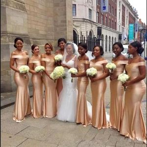 Rose Gold African Mermaid Bridesmaid Dresses 2018 Off the Shoulder Satin Bridesmaid Dress Plus Size Evening Party Gowns BA9985303y