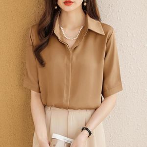 Kvinnors blusar Chiffon White Shirt Topps Ladies Summer 2023 Thin Short Sleeve Loose Blouse Simplicity Fashion Women Clothing