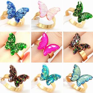 30pcs New Colorful Butterfly Ring Bright Shiny Cocktail Party Rings For Women Friend Girls Jewelry Gift Favor