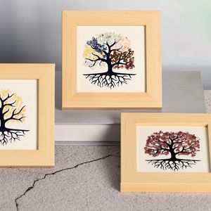 Raw chip Stone Crystal Tree of Life Pattern Wooden Picture Frame Table Home Fashion 7 Chakra Accessories Festive Display Ornaments Gift