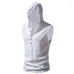 Regatas masculinas 2023 verão com capuz casual moda básica sem mangas ajuste solto grande sólido versátil simples camiseta top