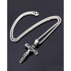 Chains Religious Jesus Cross Necklace For Men Gold Stainless Steel Crucifix Pendant With Chain Necklaces Male Jewelry Gift8657937 Dr Dhgva