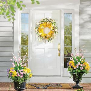 Dekorativa blommor 13.7 I Spring Daffodil Lane Wreath Summer Vine Flower Garland Gul Vit Silk Floral Greenery For Home