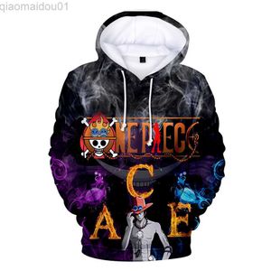 Herrtröjor tröjor en bit apa d luffy 3d tryck hoodies män/kvinnor ess anime hoodie sweatshirt harajuku märke kläder hip hop anime kläder l230721