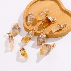 Natural Druzy topaz irregular citrine crystal Pendant raw stone gold plated Charms for Necklace Earrings Jewelry Making Accessory