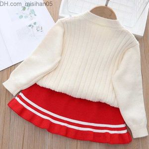 Kleidungssets Kleidungssets Süße Herbst Winter Mädchen 2-teiliges Kleidungsset Baby Strickwaren Schleife Strickjacke Pullover + Faltenrock Kinder Kinder Anzug ADK350 Z230721