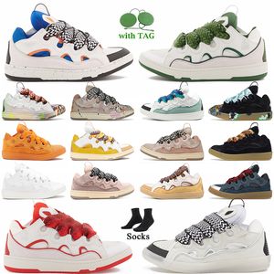 Designer shoes mesh woven lace up shoes with color matching embossed leather Curbs sneakers Napa calf leather Rubber platform German training lanvinas shoes