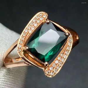 Pierścienie klastra Dobra biżuteria Prawdziwa czysta 18 K Gold Natural Green Tourmaline Kamienie 2.2ct Diamonds Mężczyzna ślubny mężczyzna