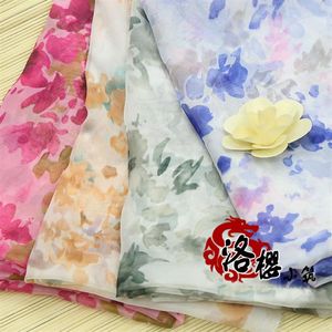 Tecido chiffon estampado 30d tinta azul e branco hanfu fio super macio lenço de seda véu tecido de seda278t