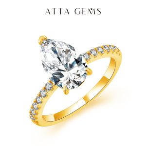 Attagems New D Color Moissanite Ring Pear Cut 3.0ct 925 Sterling Silver Pure 18K 14K 10k Gold Au585リング