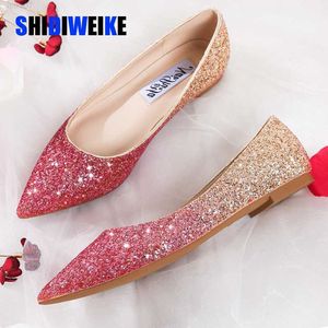 Elbise Ayakkabı Moda Kadınlar Düz Bale Ayakkabı Bling Sinkeli Ayak Flats Ayakkabı Zarif Rahat Lady Shiny Düz Ayakkabı Düğün Ayakkabıları Boyut 31-45 L230721