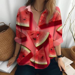 Women's Blouses Female Spring And Autumn Shirt Home Daily Fashion Button Watermelon 3D Printed Long -sleeved Tops