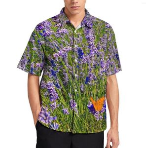 Men's Casual Shirts Purple Lavender Shirt Field Nature Plant Beach Loose Hawaii Blouses Short Sleeve Custom Oversized Clothing
