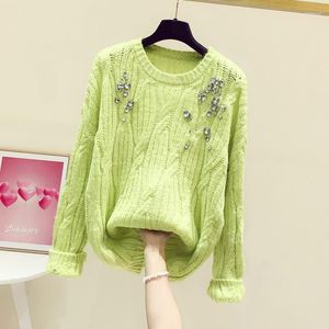 Женские свитеры тяжелая промышленность бриллиант зеленый свитер для женщин 2023 Осенний зимний ленивый