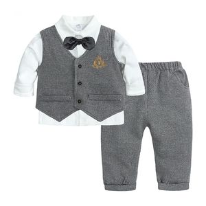 Abbigliamento da ragazzo alla moda Set da uomo Abito da papillon Camicia a maniche lunghe Pantaloni 3 pezzi Costume Abito da compleanno Abiti di abbigliamento