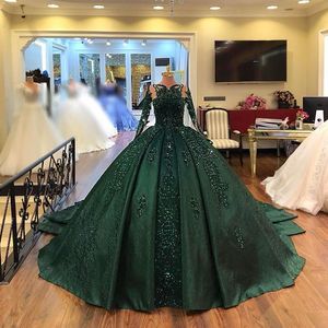 Gorgeous Long Sleeve Red Quinceanera Dresses Lace Appliques Ball Gown Sparkly Sweet 16 Year Princess Dress For 15 Years vestidos d273x