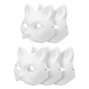 5pcs Maschere mascherate non verniciate Maschere di carta bianca Maschere di gatto di Halloween Accessori per cosplay per feste Maschere dipinte a mano fai-da-te