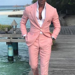 Senaste design rosa män kostymer för bröllop skakning lapel stilig brudgum tuxedos slin fit brudgum blazers 2 bit jacket byxor tie333a