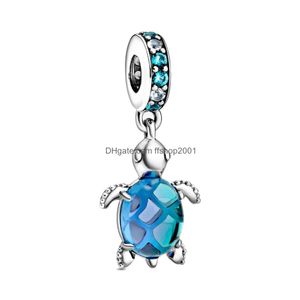 Charms Trendy 925 Sterling Sier Sier Blue Murano Glass Salle Ocean Mermaid Kulki winne do biżuterii wisząca idealna oryginalna urok pandora dholv