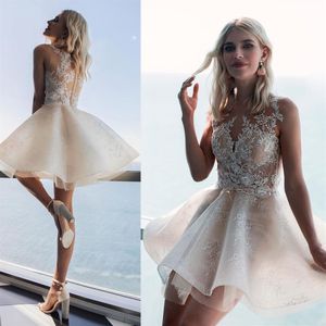 2020 Short Prom Dresses Jewel Neck Lace Appliqued Sleeveless Mini Cocktail Party Dress Homecoming Gowns Plus Size Party Dress269A