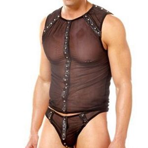 2018 New Sexy Mens Faux Leather Bodysuit Erotic Leather Lingerie Gay Male Costume Fetish Bondage Nightclub Pole Dancing Clothes231h