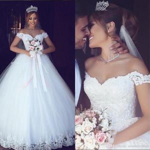 Arabic Off The Shoulder Lace Ball Gown Wedding Dresses Tulle Applique Court Train Bridal Wedding Gowns robes de mariee BM09772259