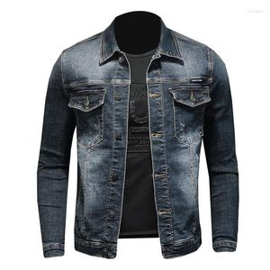 Giacche da uomo Giacca di jeans primaverile Colletto ripiegabile elastico in cotone Abito aderente a maniche lunghe Top grigio blu da uomo