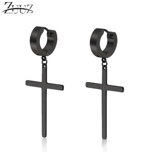 Gioielli in acciaio inossidabile Bricos Charm Kpop Loop Orecchini a cerchio incrociato Nero Piccoli cerchi piercing Charms lunghi Regali per uomo Huggie222c