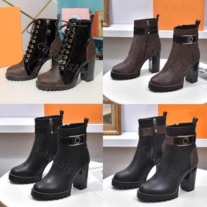 Designer-Stiefeletten für Damen, Herbst und Winter, grober Absatz, Damenschuhe, Wüstenstiefel, echtes Leder, Reißverschluss, Buchstabe, Schnürung, Mode, Damenabsatz, Größe 35-42 mit Box