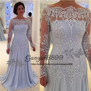 New Long Sleeves Formal Mother Of The Bride Dresses Off Shoulder Appliques Lace Pearls Mother Dress Evening Gowns Plus Size Custom255o