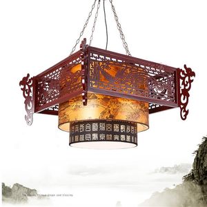 Kinesisk stil antik trä fårskinn hängslampor ljuskrona el restaurang teahus porslin belysning ljuskrona vind drake sen285c
