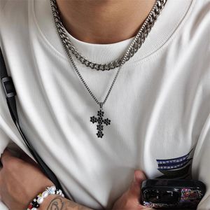 Snowflake American Cross Necklace High Grade Vintage Green Zircon Hip Hop Fashion Charm Jewelry Men's And Women's Trends