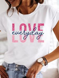 Kadın Tişörtleri Sıradan Bayanlar Kadın Baskı Kadın Yaz Grafik Tee Giyim Mektubu Aşk Sevimli 90'lar T-Shirts Kısa Kollu Giysiler Moda