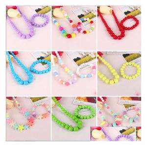 Colar de Pulseira Cute Girls Sweet Children Jewelry Accessories 2Pcs Sets Kids Bracelets Set For Gift 26 Colors Wholesale Drop Deli Dhokz