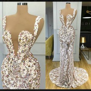 Neuester Designer Luxus Abendkleider sexy ärmellose Major Perlen Perlen Kristall applizierte Promkleid maßgeschneiderte formale long Teil324s