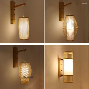 Wall Lamps Chinese Bamboo Art Lights Teahouse Decoration Inn Porch Aisle Bedside Bedroom Rattan Lantern Night Light