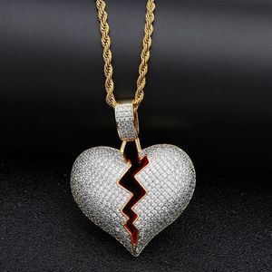 Solid Broken Heart Pendant Necklace For Mens Womens Fashion Personality Hip Hop Necklaces Couple Jewelry301E