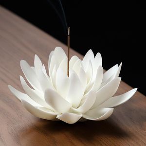 Films Ceramic White Lotus Incense Burner Home Decor Incense Stick Holder Buddhist Aromatherapy Incense Censer Use in Office Teahouse