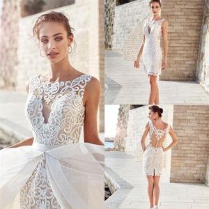Eddy K 2019 Krótkie rozdzielone suknie ślubne z odłączoną spódnicą pełna koronkowa klejnot szyi boho plażowa suknia ślubna ślubna suknie ślubne vestido D303E