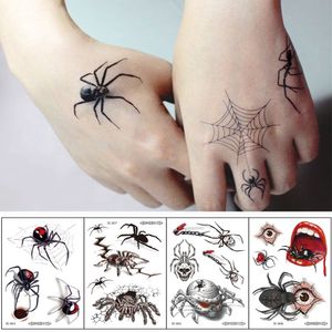 12 soorten Grote 3D Spider Tattoo Waterdicht Halloween Tijdelijke Body Art Sticker Wegwerp Make Up Scary tatouage temporaire