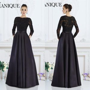 Janique Black Long Sleeves elegant Formal Dress A-Line Jewel Lace Beaded Mother of The Bride Dresses Custom Made Women Evening Wea230A