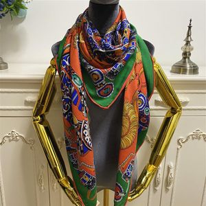 Women's Square Scarf Shawl Pashmina God kvalitet 35% Silk 65% Cashmere Material Orange Print Mönster Storlek 130cm -130cm253i