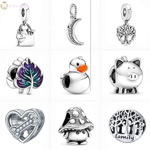 925 Silver Charm Beads Dangle New Cute Mushrooms Purple Leaves Piggy Bank Ducks Fashion Bead for Pandora Charms Sterling Silver Beads