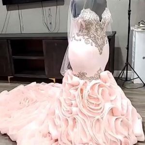 Blush Pink Mermaid Abiti da sposa 2021 Perline Sweetheart Appliques Plus Size Abito da sposa di lusso per abiti da sposa da sposa166g