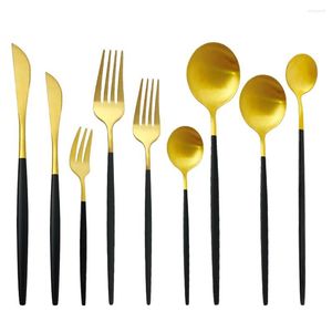 Dinnerware Sets 4Pcs Cutlery Set Tableware Matte Black Gold Silverware Dinner Dessert Fork Knife Teaspoon Korean Drop