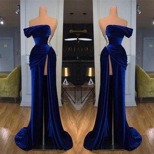 2022 Royal Blue Off-the-shoulder Long Prom Evening Dresses Velvet Backless Prom Gowns with Split BC11436 B0613G12250L