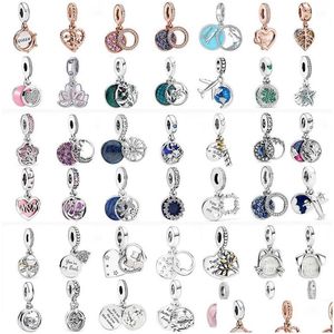 Charms 925 Sterling Sier varietà europea doppio pendente stella fiocco di neve albero perline scintillanti per bracciale Pandora originale donna fai da te Dhdhf