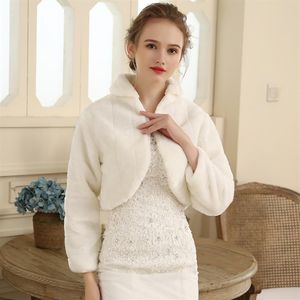 2019 S White Ivory Long Sleeve Faux Fur Fur Wrap Bolero Stole With Winter Wedding Prom Capes DH7236315D